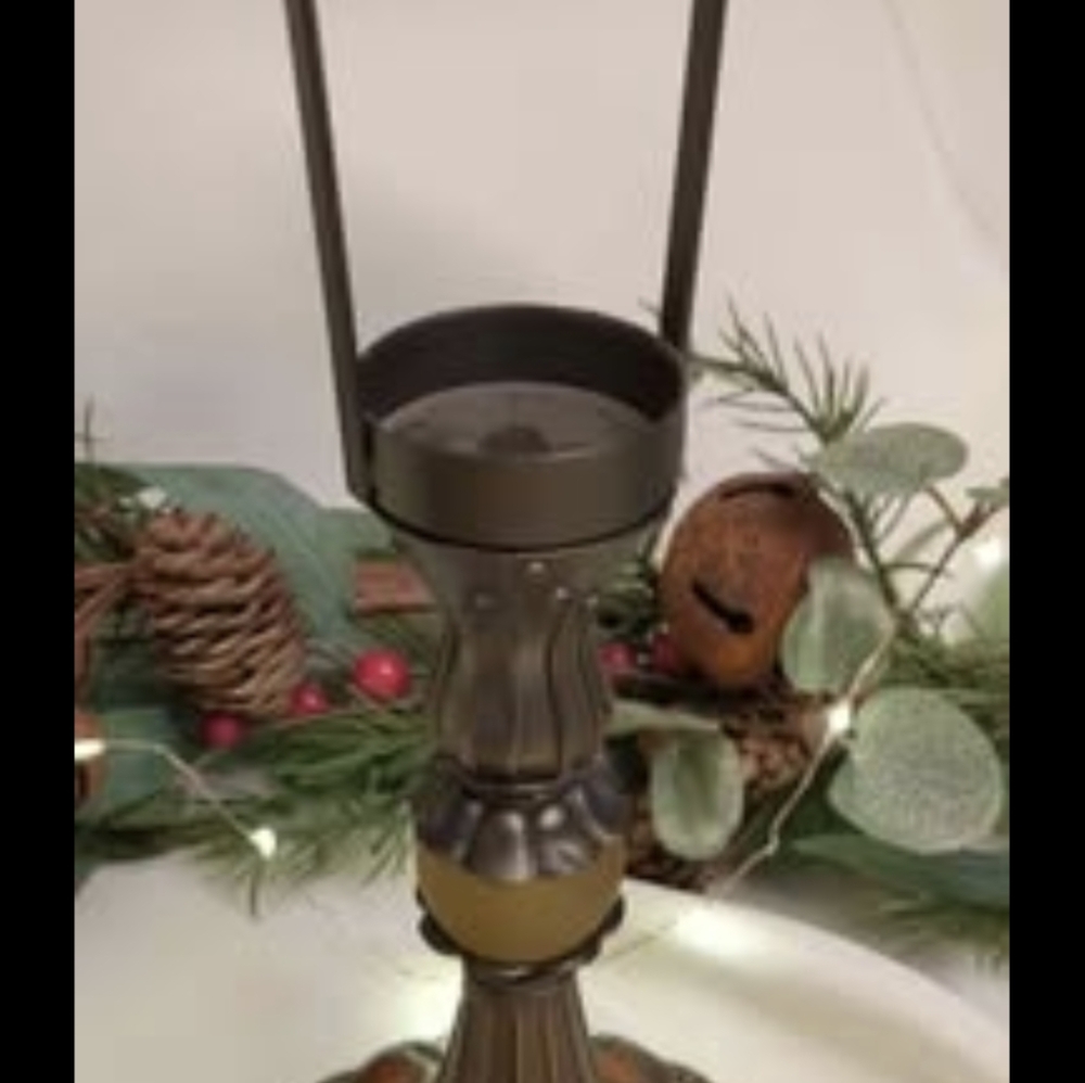 PARTYLITE Paris Retro Tealight Candle Lamp w/Jeweled Amber Frosted Shade 12"Hx8W - Picture 4 of 5
